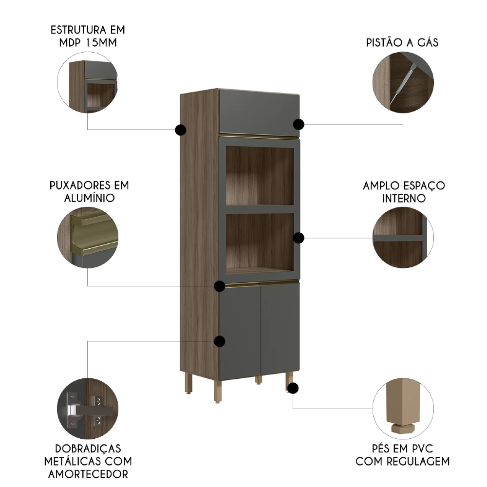 Paneleiro Torre Quente Duplo Maly N03 Carvalho/Grafite - Mpozenato