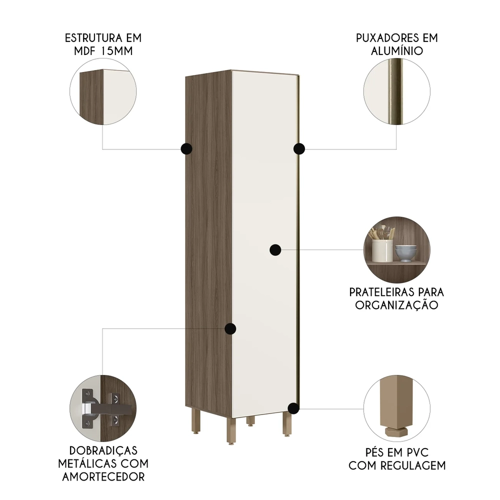 Paneleiro de Cozinha 1 Porta Maly N03 Carvalho/Off White - Mpozenato