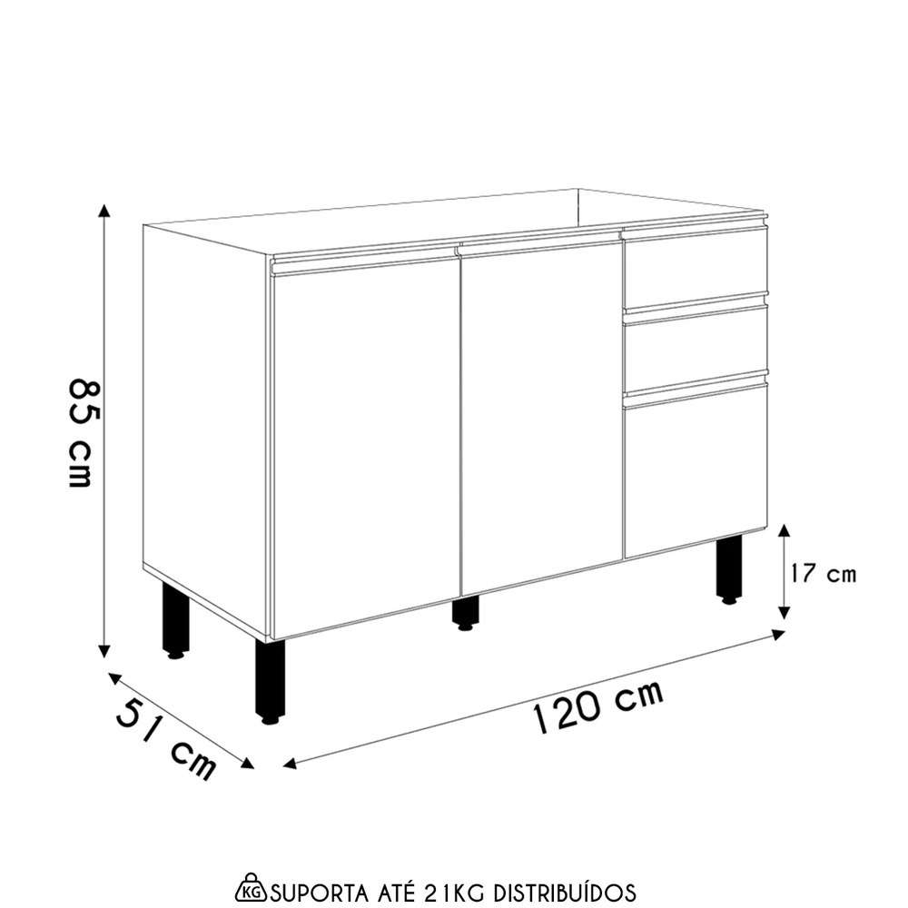 Balcão Para Pia 120cm Sem Tampo Maly N03 Carvalho/Off White - Mpozenato