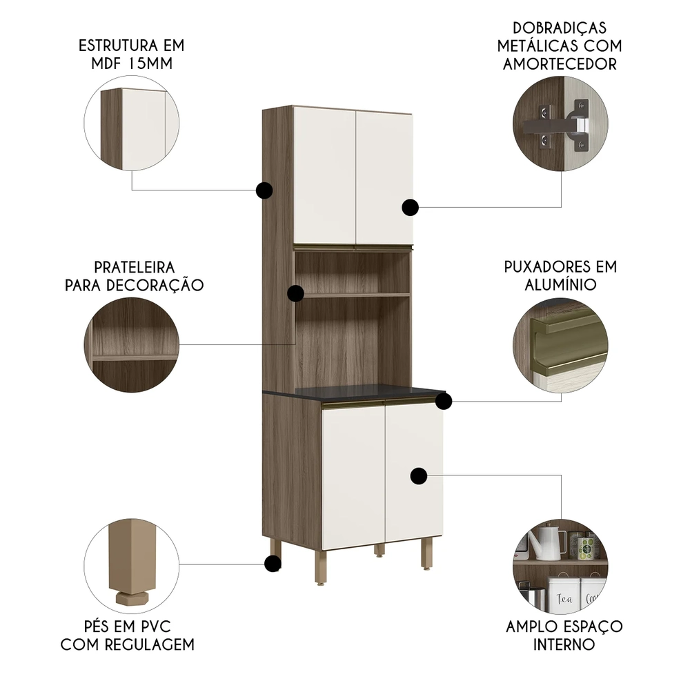 Paneleiro de Cozinha Para Micro-ondas Maly N03 Carvalho/Off White - Mpozenato