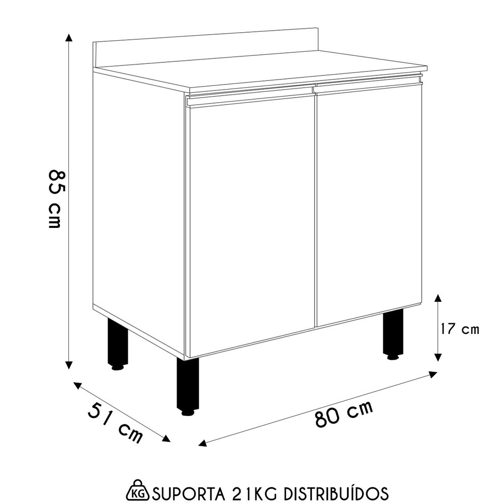 Balcão para Cooktop Com Tampo 80cm Maly N03 Carvalho/Off White - Mpozenato