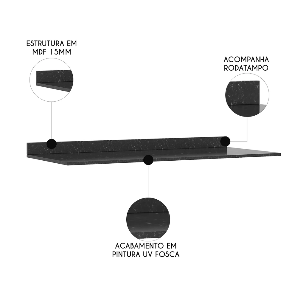Tampo para Balcão de Cozinha 160cm Maly N03 Onix - Mpozenato