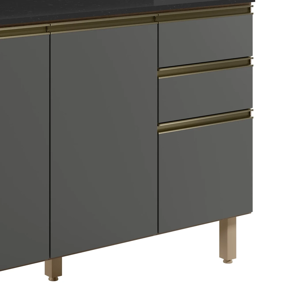 Balcão de Cozinha Com Tampo 120cm Maly N03 Carvalho/Grafite - Mpozenato