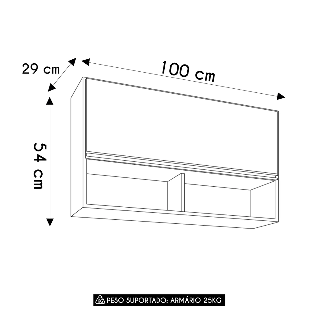 Armário de Cozinha Aéreo 100cm Basculante Mia Z34 Preto   - Mpozenato