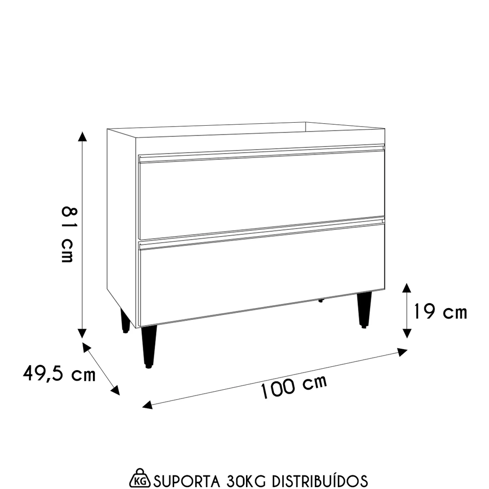 Balcão de Cozinha Para Pia 100cm Sem Tampo Julia Z34 Preto  - Mpozenato