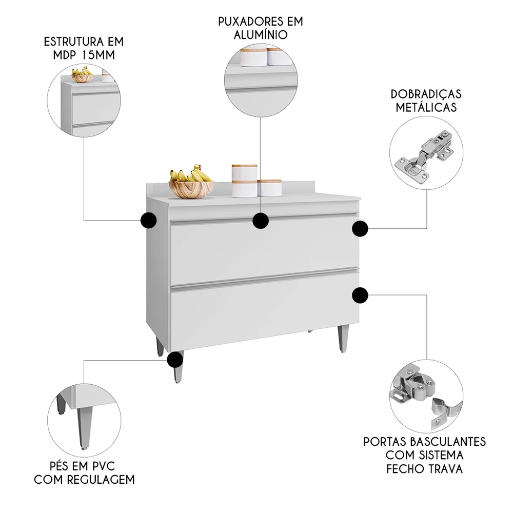 Balcão de Cozinha Com Tampo 100cm 2 Portas Julia Z34 Branco - Mpozenato