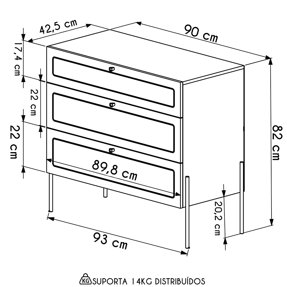 Cômoda Para Quarto 3 Gavetas Pé Metal Arlo A10 Hanover Dourado - Mpozenato