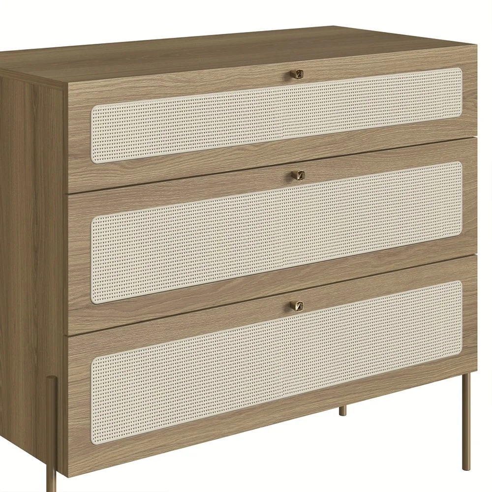 Cômoda Para Quarto 3 Gavetas Pé Metal Arlo A10 Hanover Dourado - Mpozenato