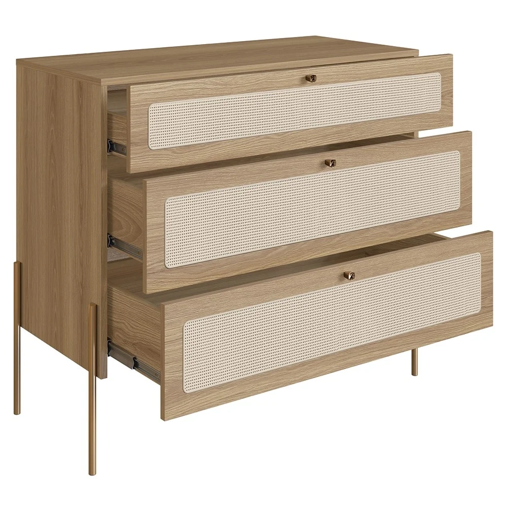 Cômoda Para Quarto 3 Gavetas Pé Metal Arlo A10 Hanover Dourado - Mpozenato