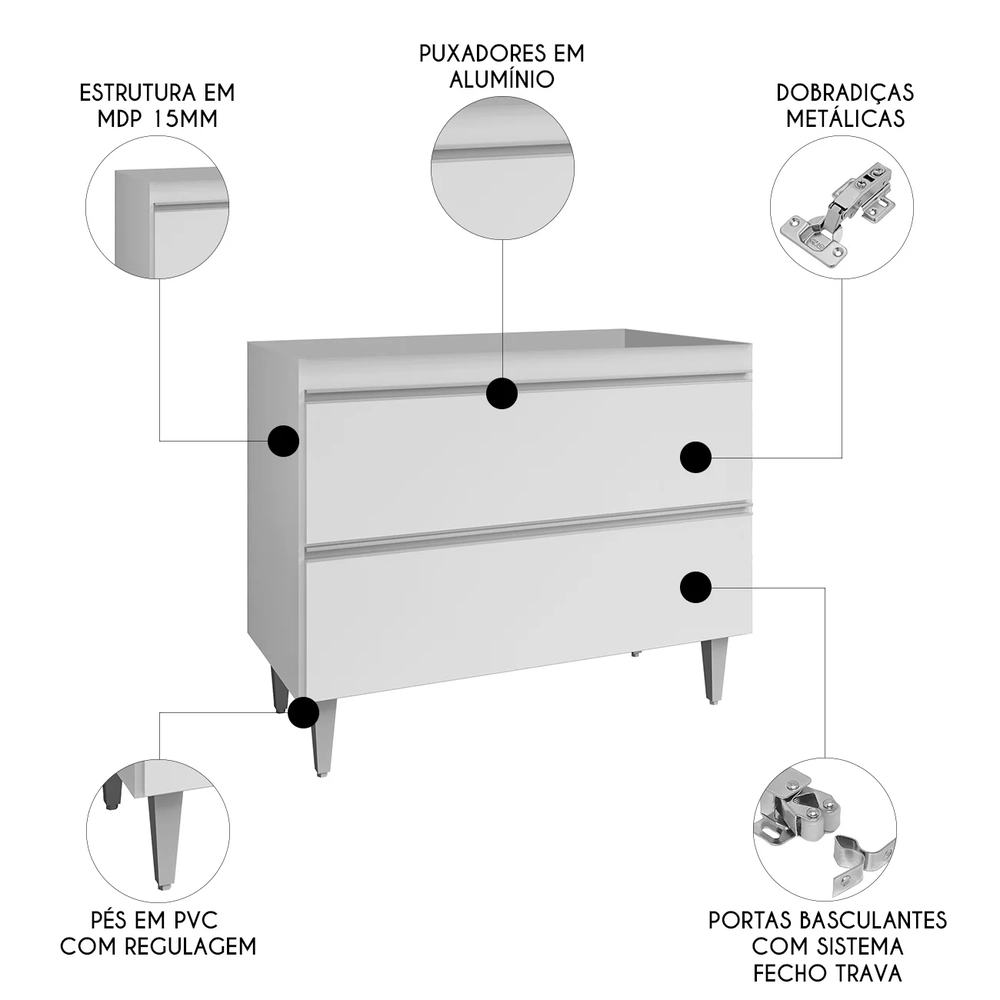 Balcão de Cozinha Para Pia 100cm Sem Tampo Julia Z34 Branco - Mpozenato