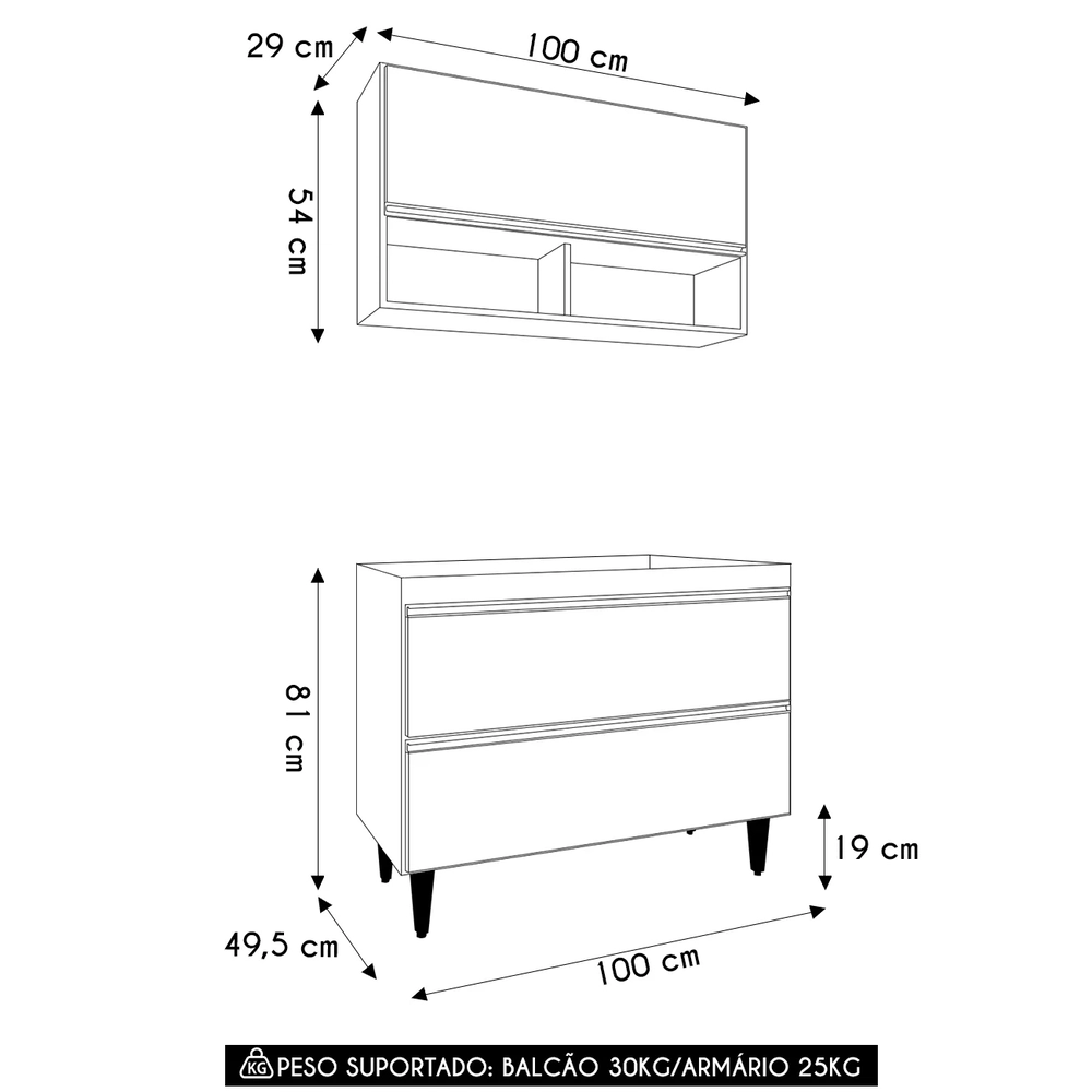 Armário de Cozinha Com Nichos CP01 Para Pia 100cm Z34 Branco - Mpozenato