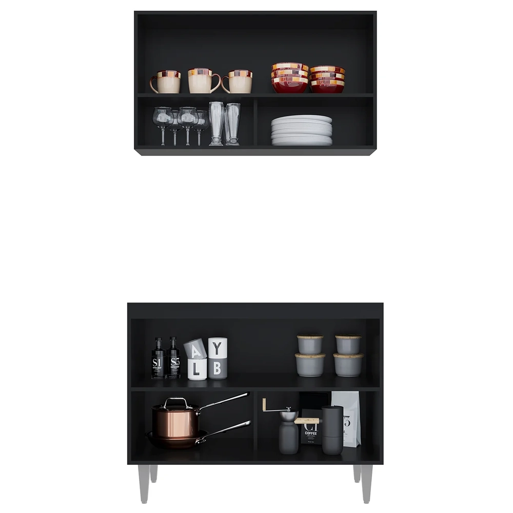 Armário de Cozinha Com Nichos CP01 Para Pia 100cm Z34 Preto - Mpozenato