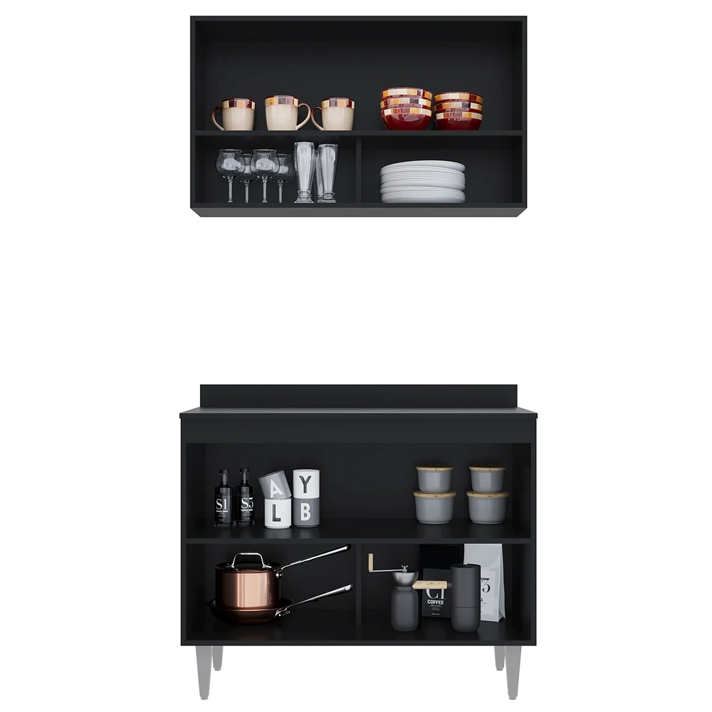 Armário de Cozinha Com Nichos CP01 Com Tampo 100cm Z34 Preto - Mpozenato