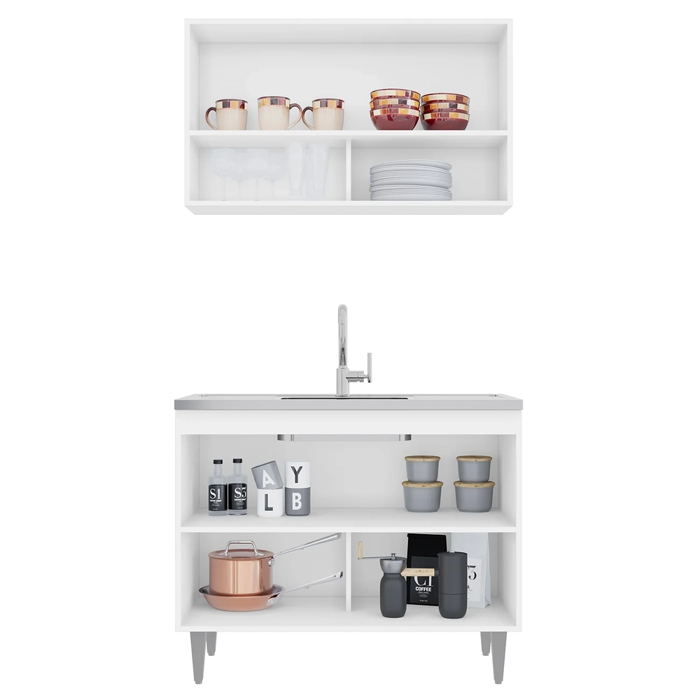 Armário de Cozinha Com Nichos CP01 Com Pia 100cm Z34 Branco - Mpozenato