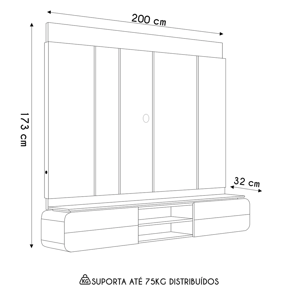 Painel Para TV Suspenso 75 Pol 200cm Macau L06 Tauari/Off - Mpozenato
