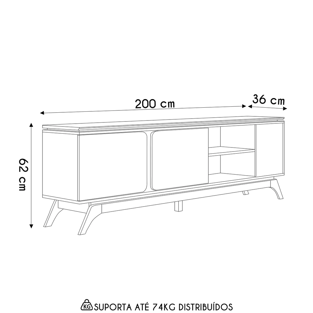 Rack Para Sala de TV 70 Polegadas 200cm Nice L06 Nature/Off - Mpozenato