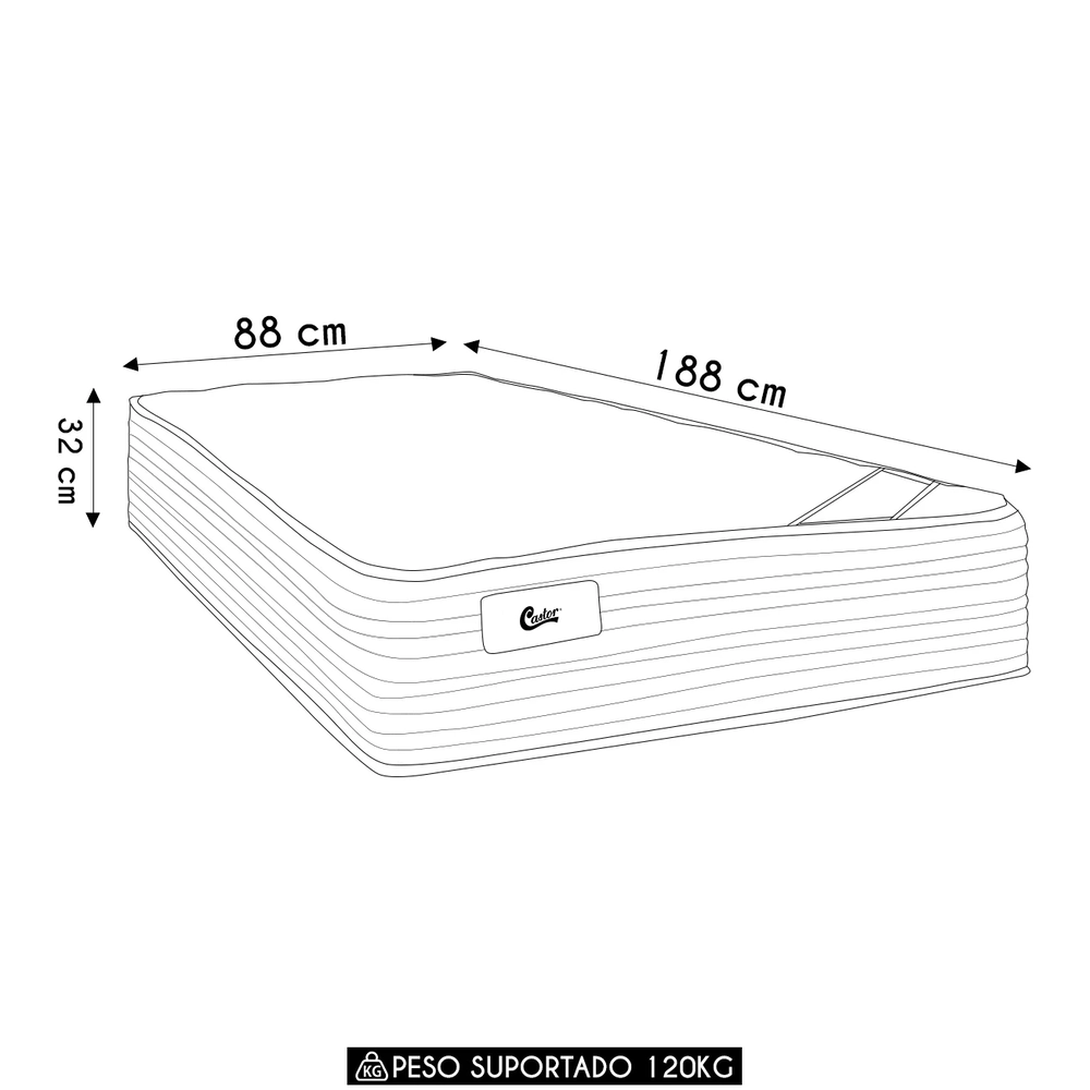 Colchão Solteiro New Aloe Vera Kingdom 88x188x32cm - Castor