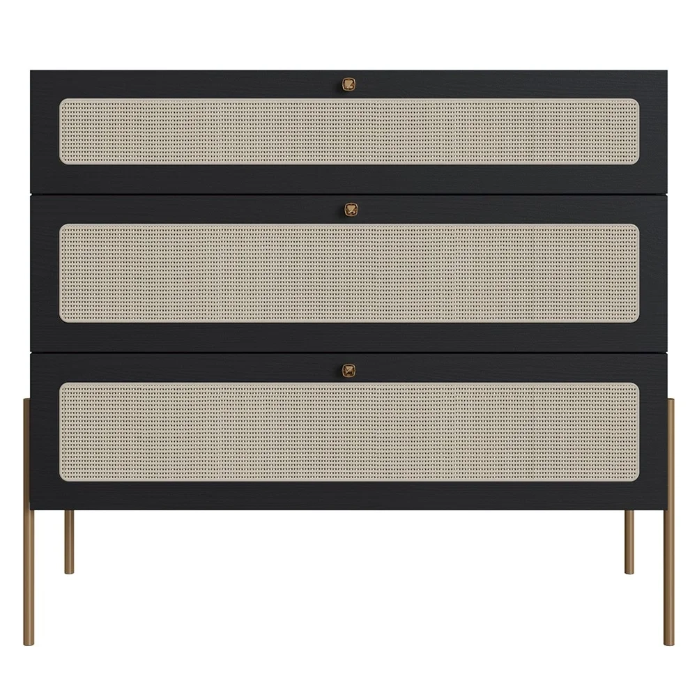 Cômoda Para Quarto 3 Gavetas Pé Metal Arlo A10 Nero/Dourado - Mpozenato