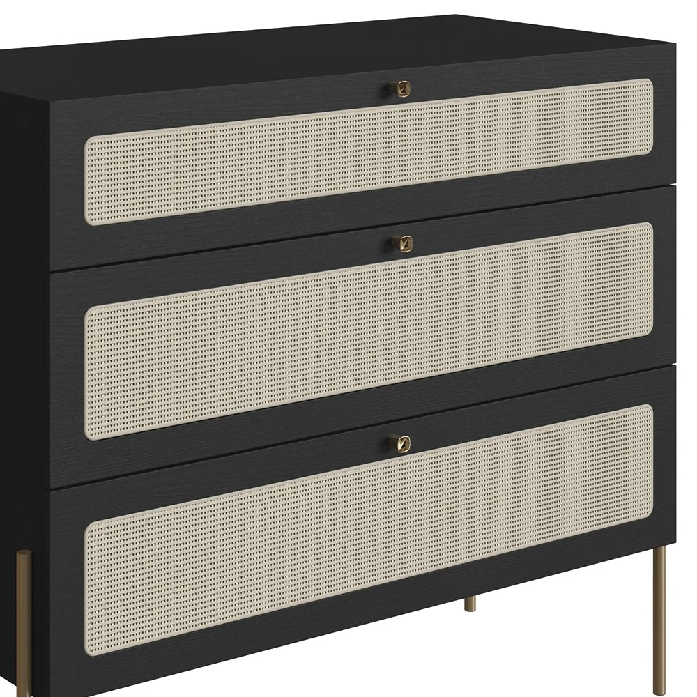 Cômoda Para Quarto 3 Gavetas Pé Metal Arlo A10 Nero/Dourado - Mpozenato