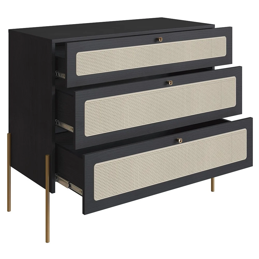 Cômoda Para Quarto 3 Gavetas Pé Metal Arlo A10 Nero/Dourado - Mpozenato