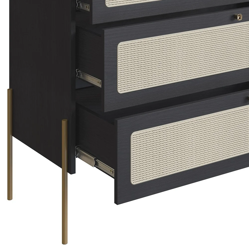 Cômoda Para Quarto 3 Gavetas Pé Metal Arlo A10 Nero/Dourado - Mpozenato