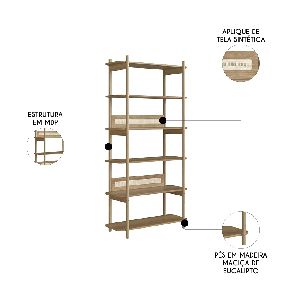 Mesa Escrivaninha e Estante Pés Madeira Arlo A10 Hanover - Mpozenato