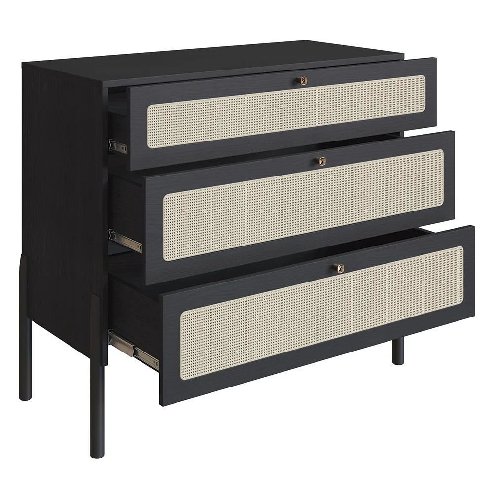 Cômoda Para Quarto 3 Gavetas Pés Madeira Arlo A10 Nero/Preto - Mpozenato