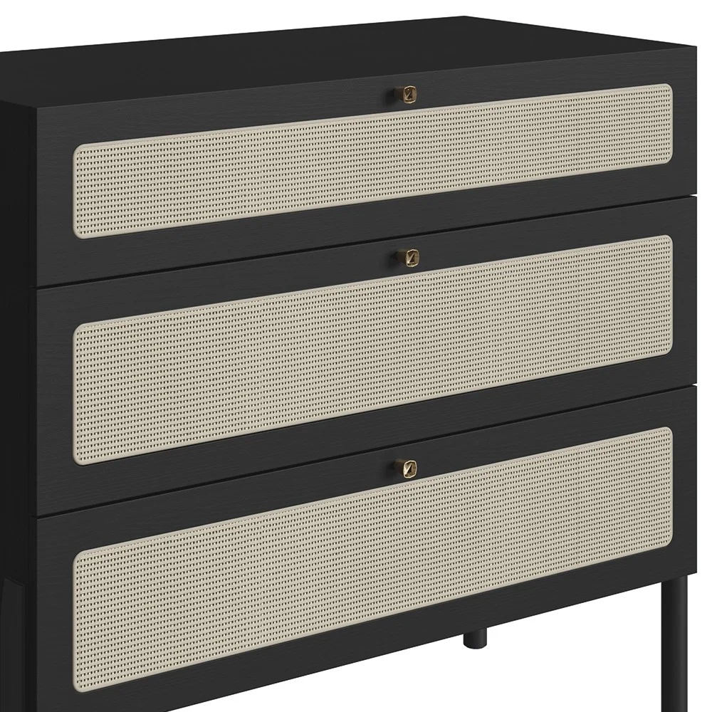 Cômoda Para Quarto 3 Gavetas Pés Madeira Arlo A10 Nero/Preto - Mpozenato