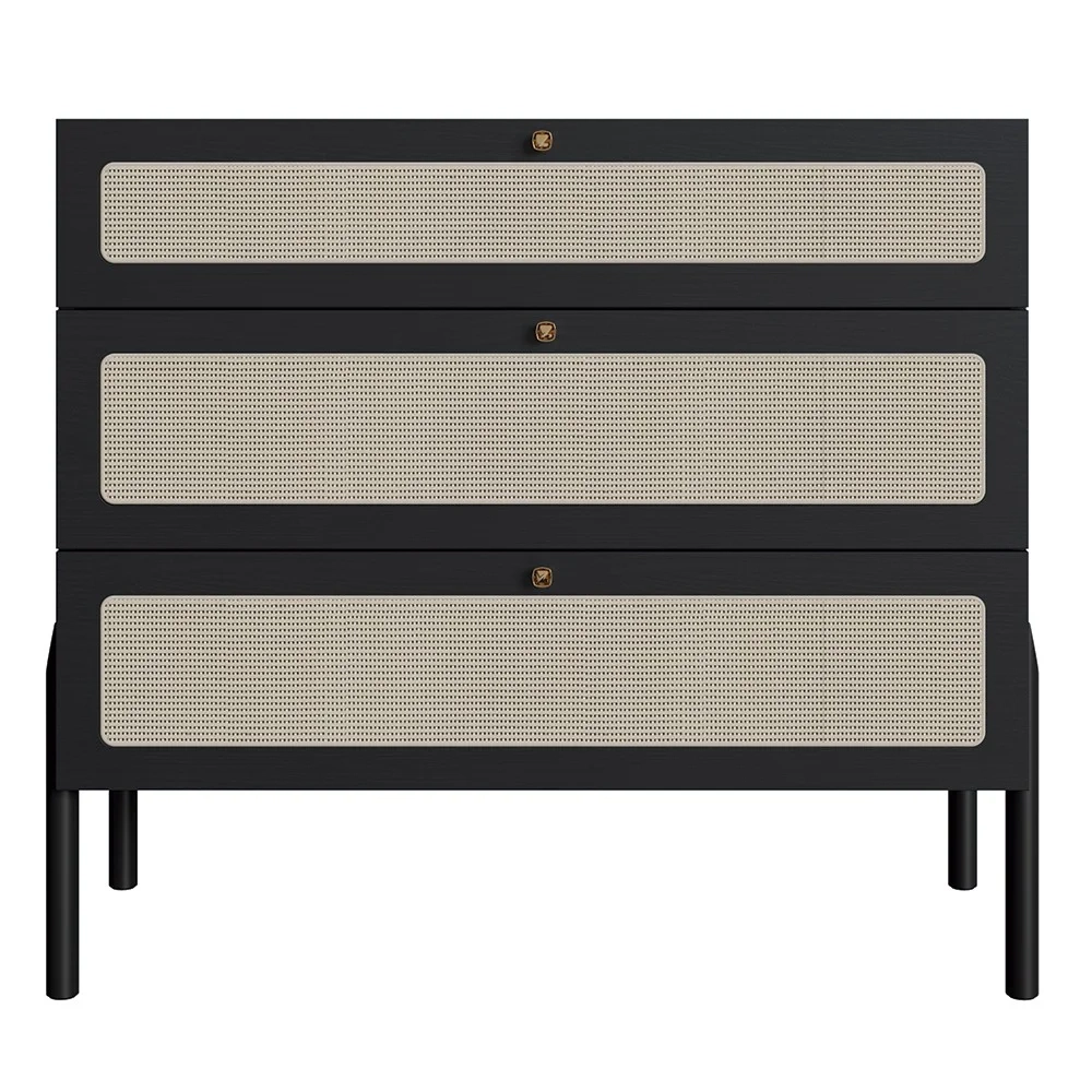 Cômoda Para Quarto 3 Gavetas Pés Madeira Arlo A10 Nero/Preto - Mpozenato