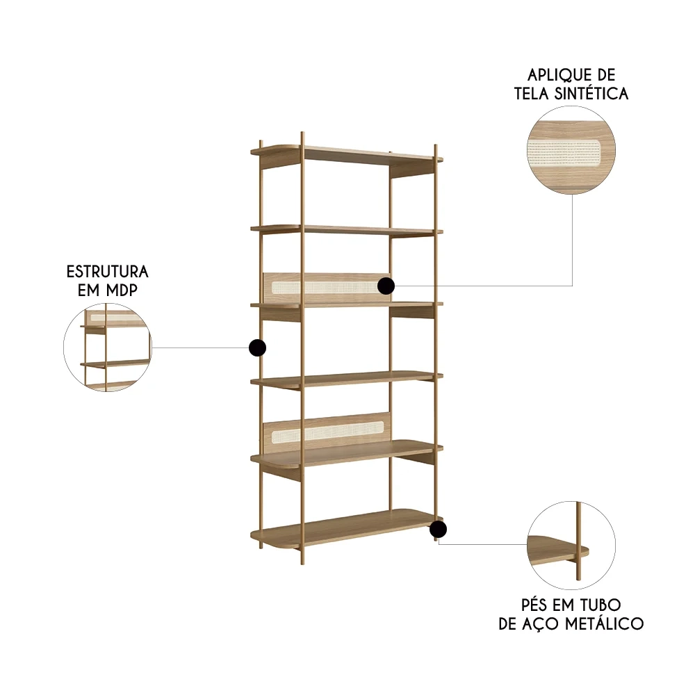 Mesa Escrivaninha e Estante Pé Metal Arlo A10 Hanover/Dourado - Mpozenato