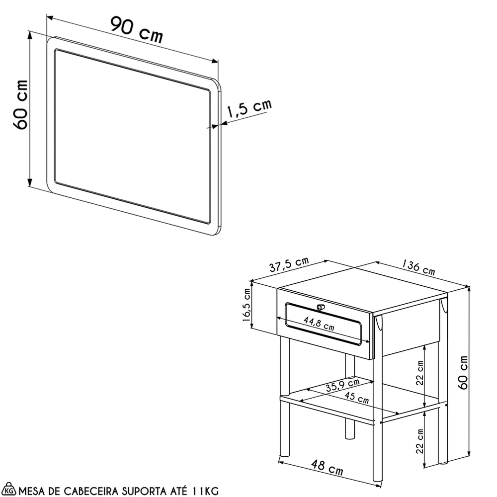 Cabeceira Solteiro 90cm e Mesa 1 Gaveta Arlo A10 Hanover - Mpozenato
