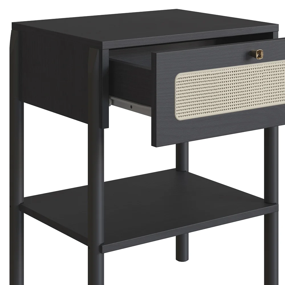 Cabeceira Solteiro 90cm e Mesa 1 Gaveta Arlo A10 Nero/Preto - Mpozenato