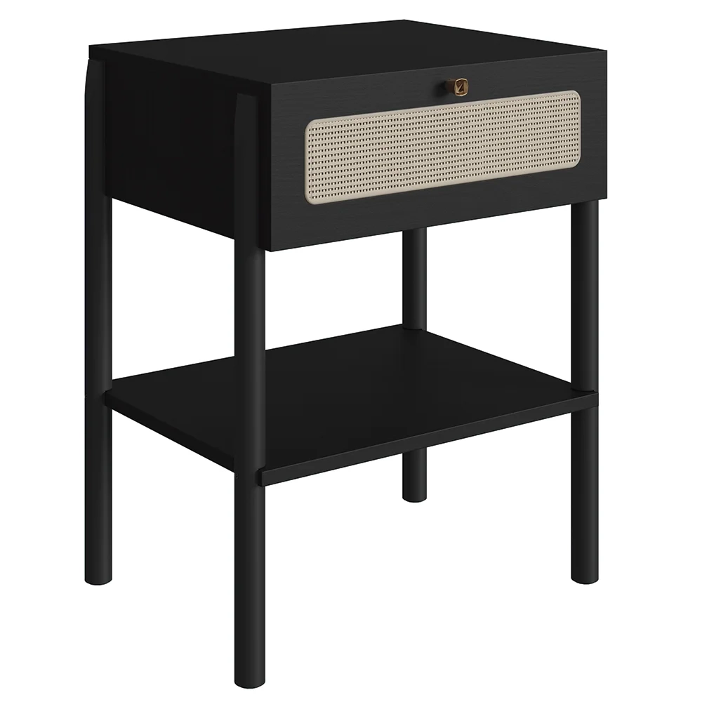 Cabeceira Solteiro 90cm e Mesa 1 Gaveta Arlo A10 Nero/Preto - Mpozenato