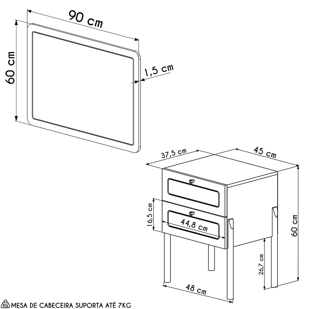 Cabeceira Solteiro e Mesa Pés de Madeira Arlo A10 Nero/Preto - Mpozenato