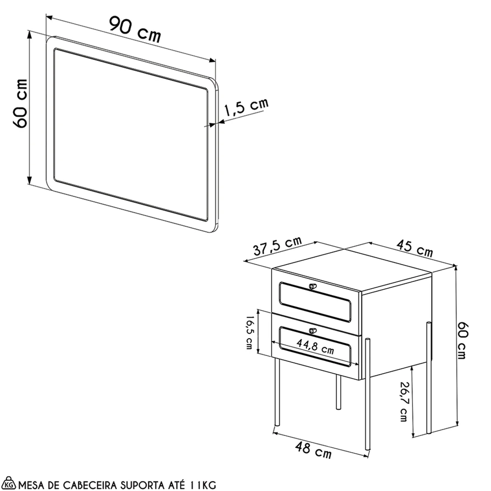 Cabeceira Solteiro e Mesa Pés de Metal Arlo A10 Hanover/Dourado - Mpozenato