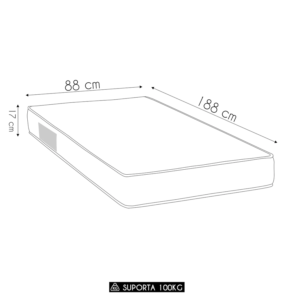 Colchão Solteiro Light Bordado Espuma D33 Selada 88x188x17cm - Ortobom