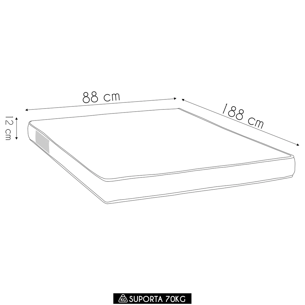 Colchão Solteiro Light Liso Espuma D23 Viscopoli 88x188x12cm - Ortobom