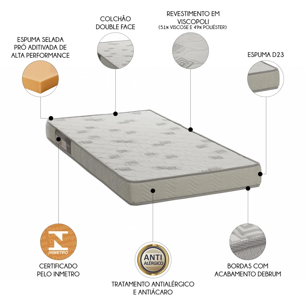 Colchão Solteiro Light Liso Espuma D23 Viscopoli 88x188x12cm - Ortobom