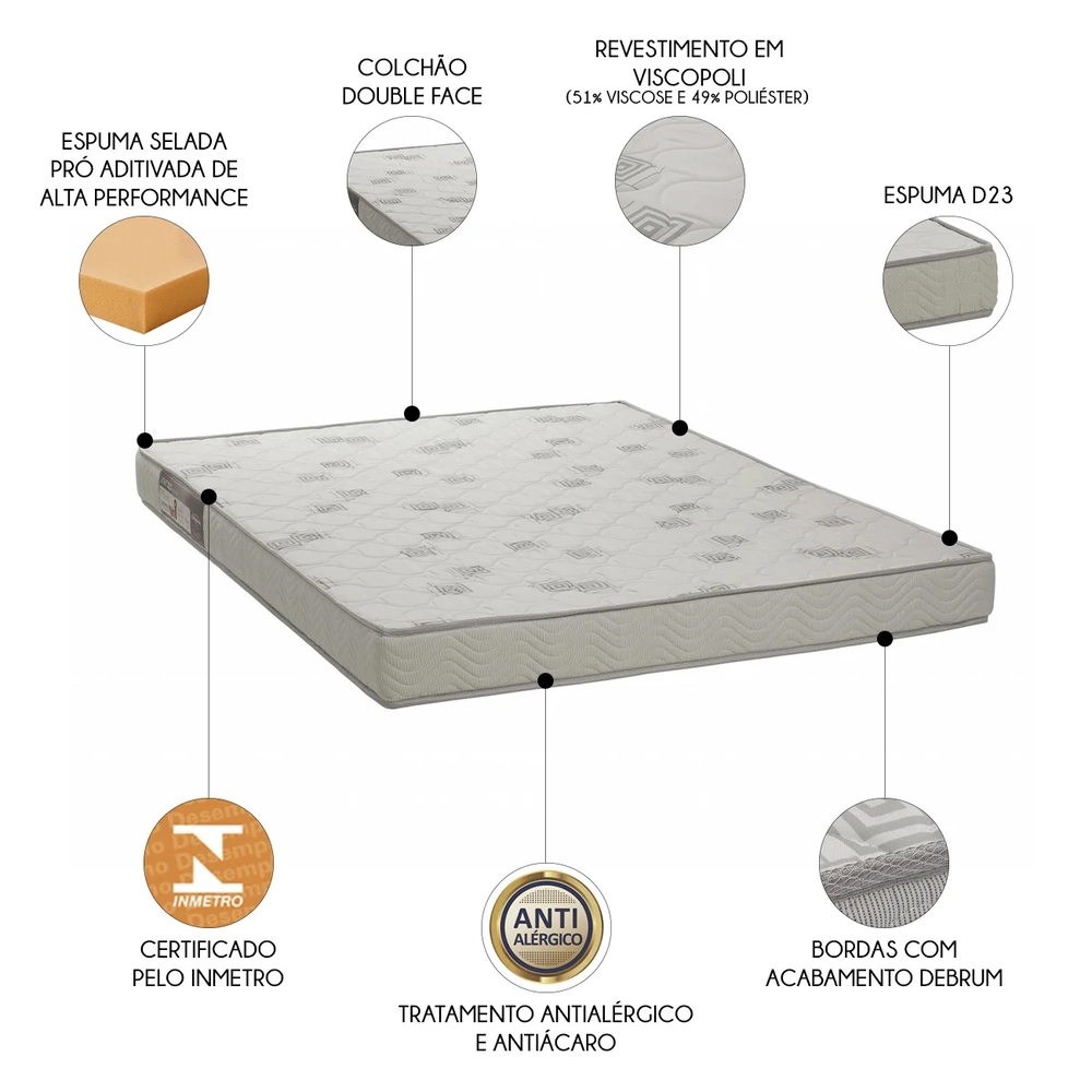 Colchão Casal Light Liso Espuma D23 Viscopoli 138x188x12cm   - Ortobom