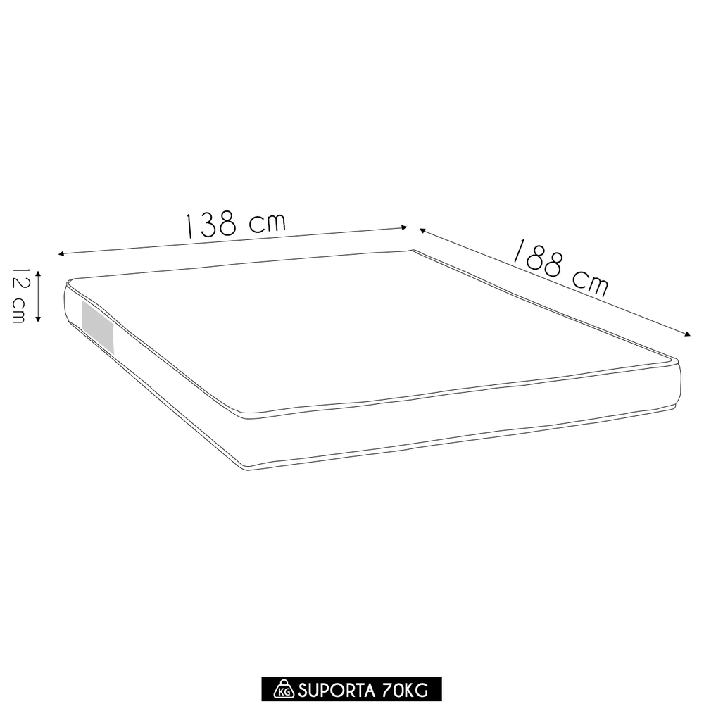 Colchão Casal Light Liso Espuma D23 Viscopoli 138x188x12cm   - Ortobom