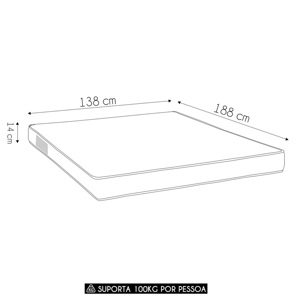 Colchão Casal Light Bordado Espuma D33 Selada 138x188x14cm   - Ortobom