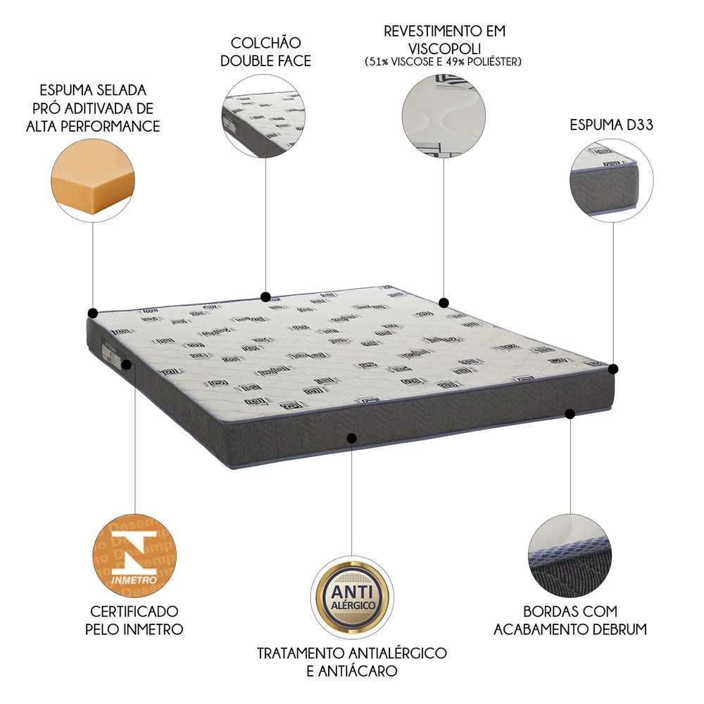 Colchão Casal Queen Light Bordado D33 Selada 158x198x17cm    - Ortobom