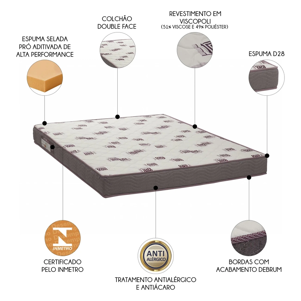 Colchão Casal Queen Light Bordado Espuma D28 158x198x14cm    - Ortobom