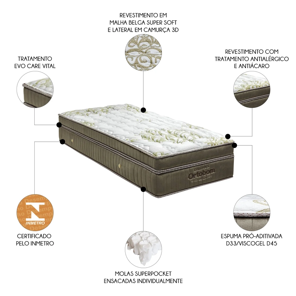 Colchão Solteiro Gold Ultra Gel Molas Superpocket 88x188x32cm - Ortobom
