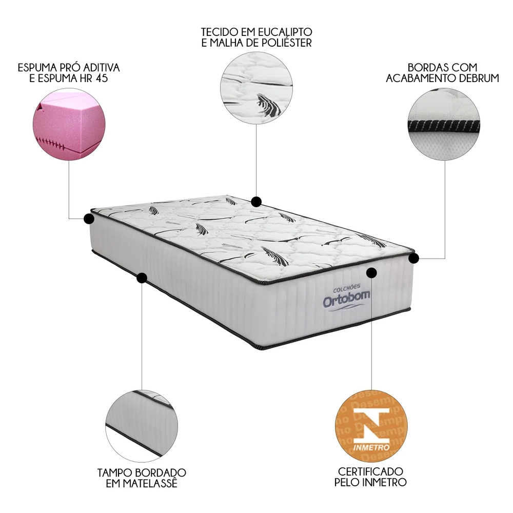 Colchão Solteiro Highfoam Bordado Espuma HR45 88x188x28cm    - Ortobom