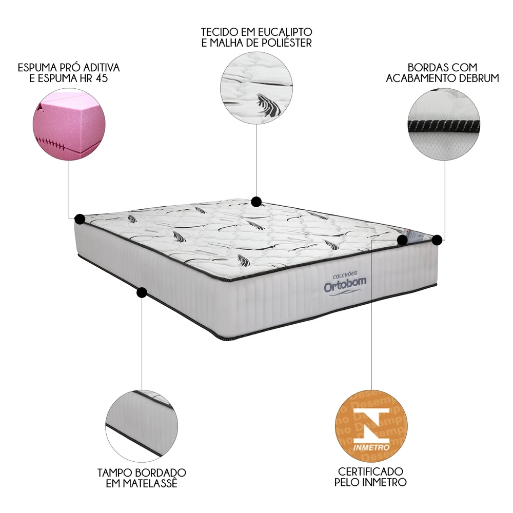 Colchão Casal Highfoam Bordado Espuma HR45 138x188x28cm      - Ortobom