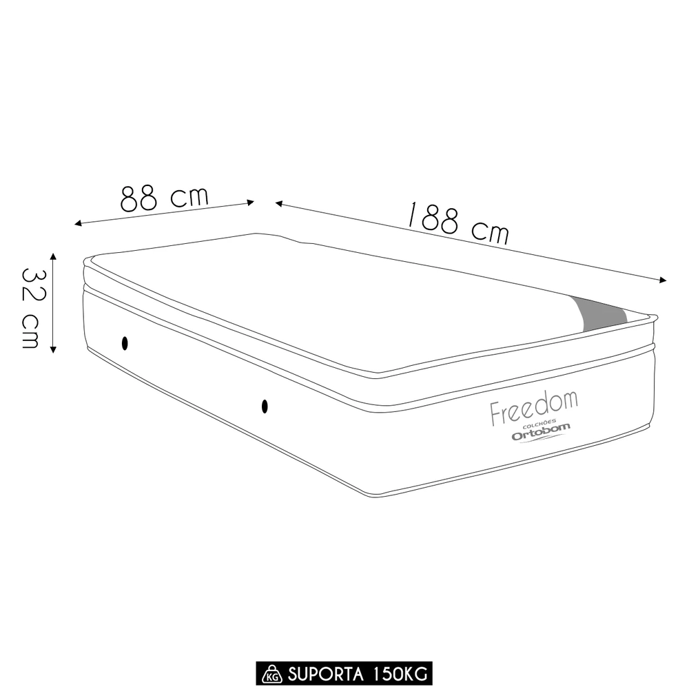 Colchão Solteiro Freedom Molas Ensacadas Pillow 88x188x32cm  - Ortobom