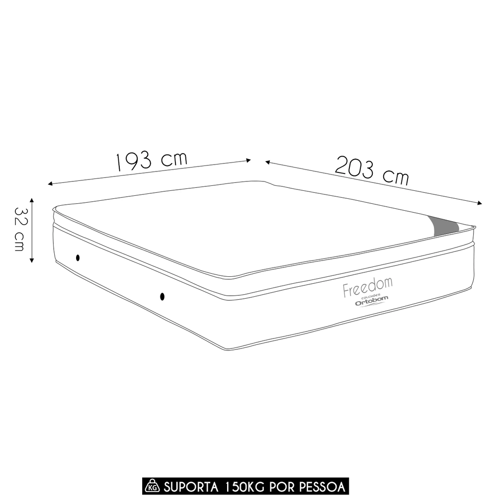 Colchão Casal King Freedom Molas Ensacadas Pillow 193x203x32cm - Ortobom