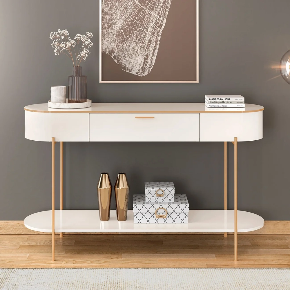 Aparador de Sala Pés Metálicos 135cm Jaspe D04 Off White - Mpozenato