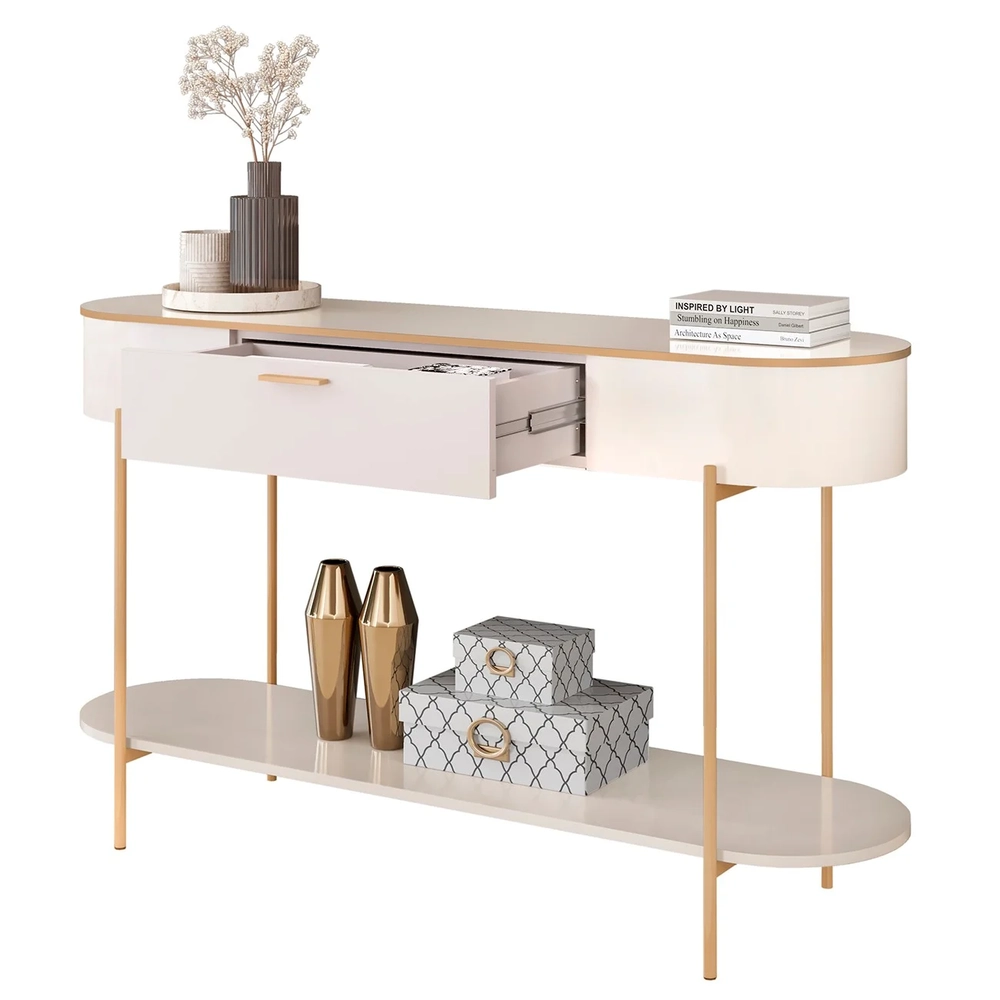 Aparador de Sala Pés Metálicos 135cm Jaspe D04 Off White - Mpozenato